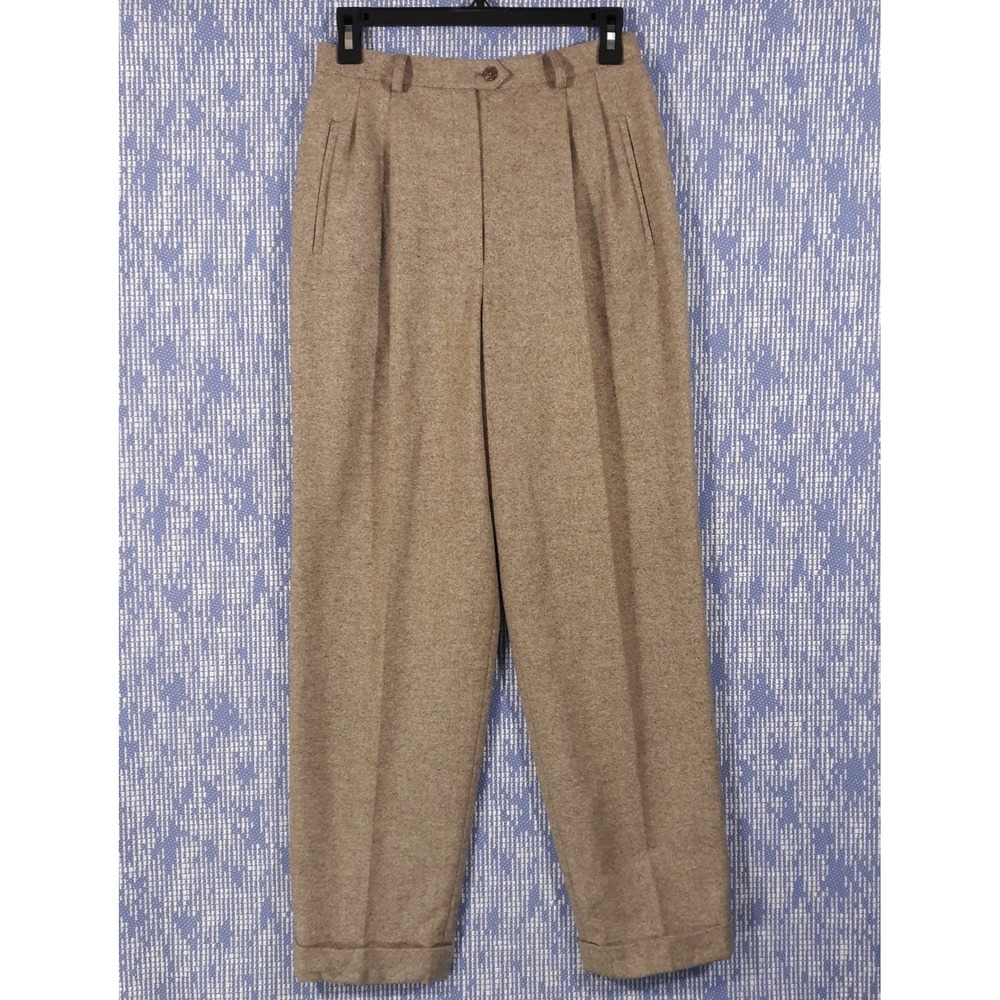 Lauren Ralph Lauren Wool Cashmere Pants Womens 8 P High Rise Tweed Cuffed Vtg
